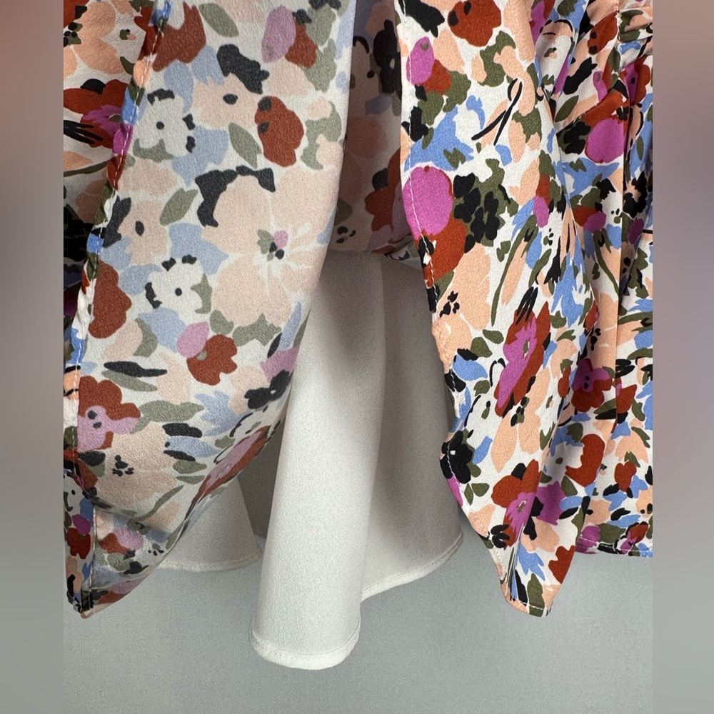 Veronica Beard Marla Ruched Floral Dress Short Flutter Sleeves Silk Blend Size 4 - Picture 14 of 16